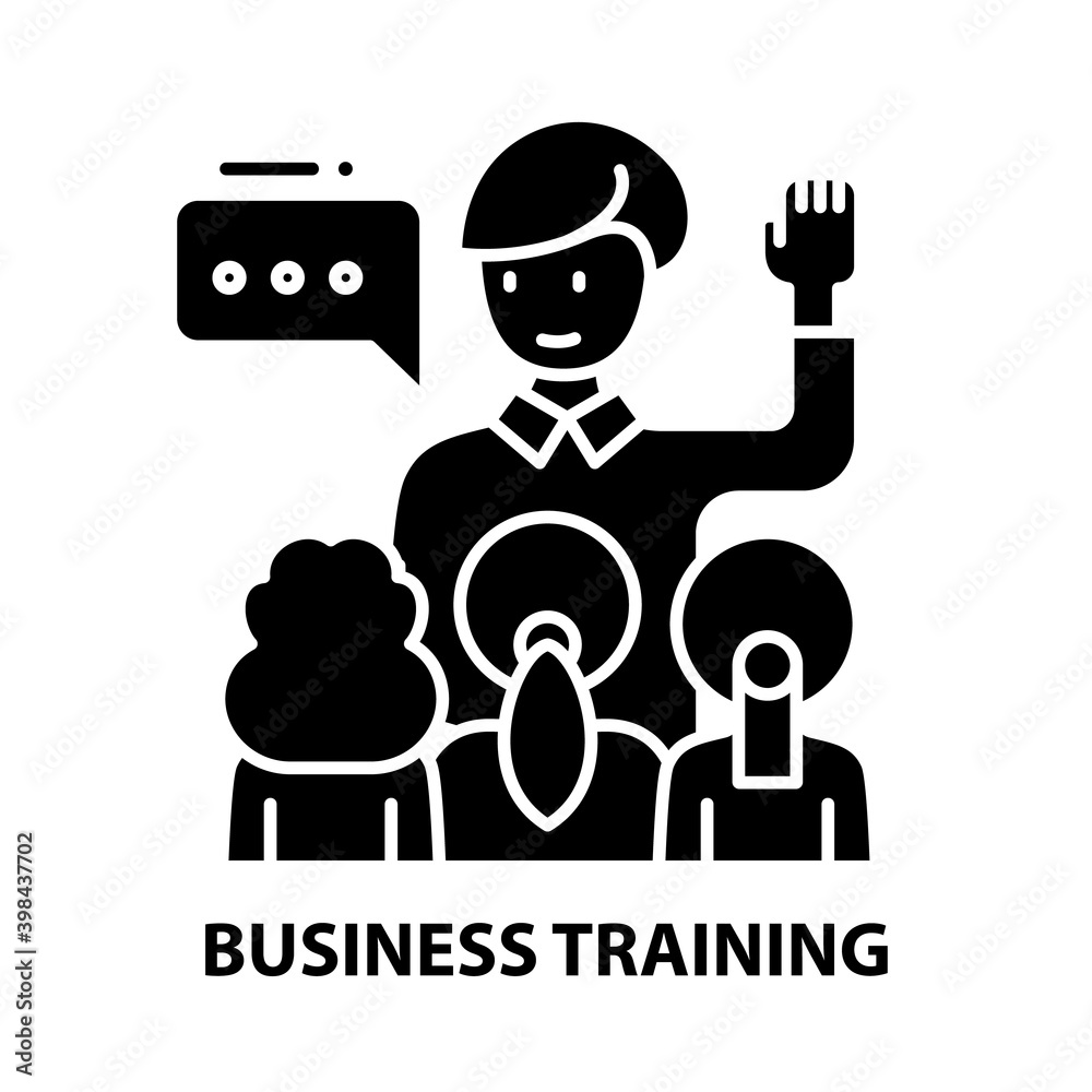 business training icon, black vector sign with editable strokes, concept illustration business training icon, black vector sign with editable strokes, concept illustration