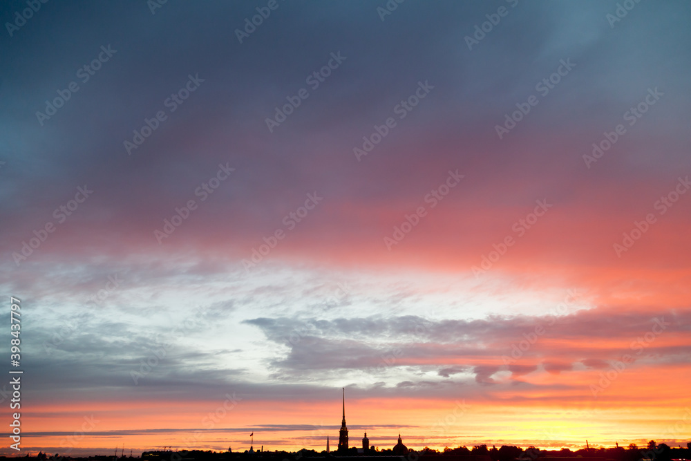 Sunset cityscape of Saint PEtersburg and Neva river