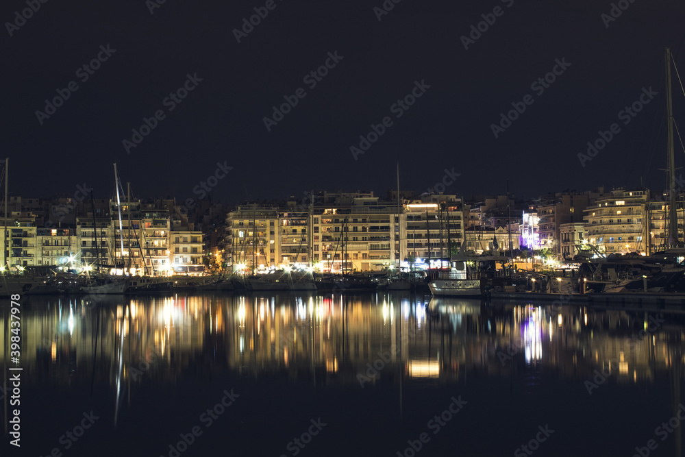 View of Piraeus in Greece at night