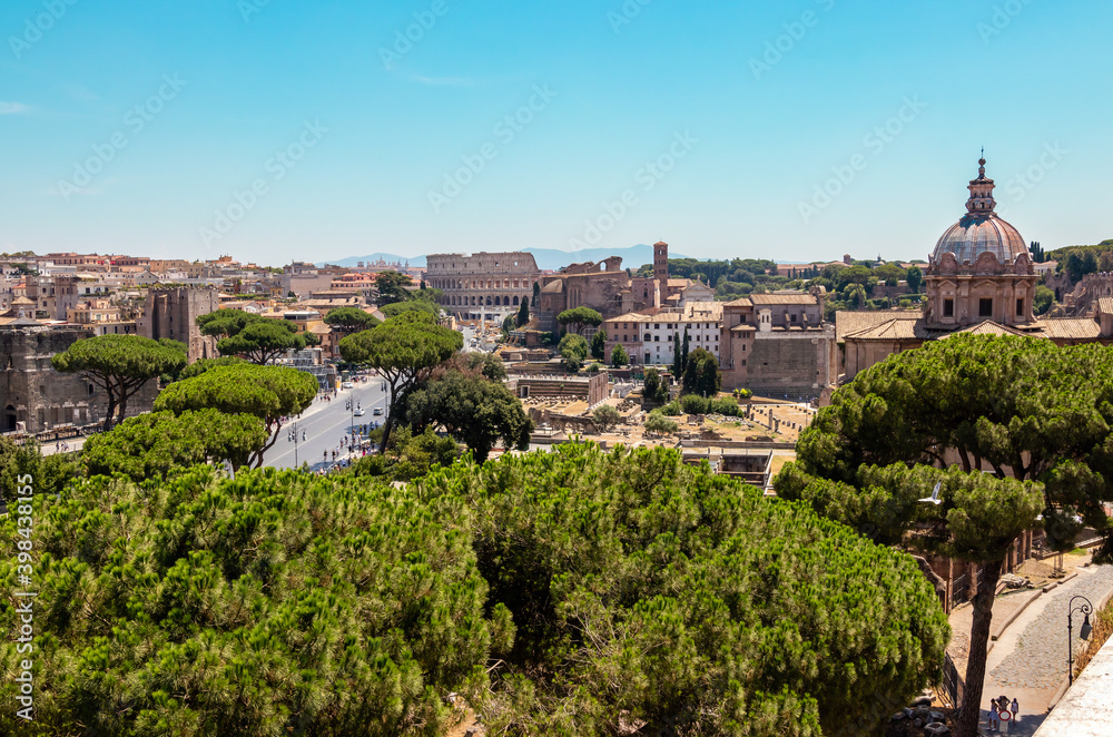 panoramic top view of rome. city on a sunny summer day