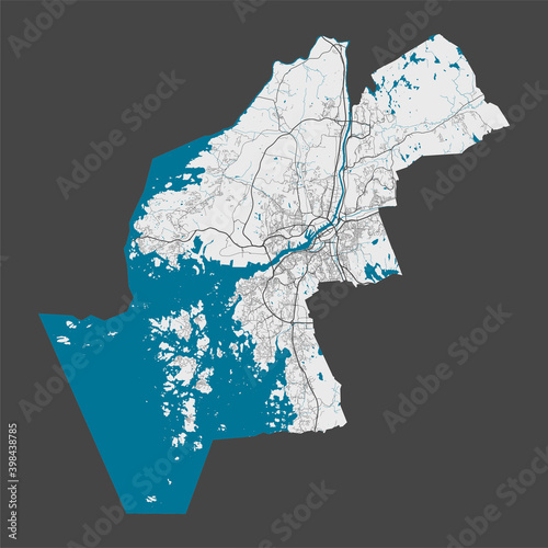 Detailed map of Gothenburg city, Cityscape. Royalty free vector illustration.