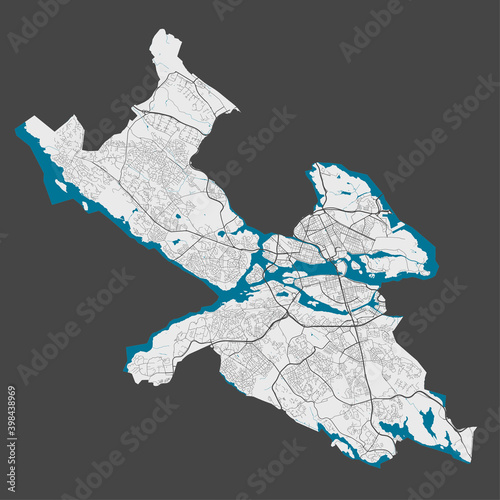 Detailed map of Stockholm city, Cityscape. Royalty free vector illustration.