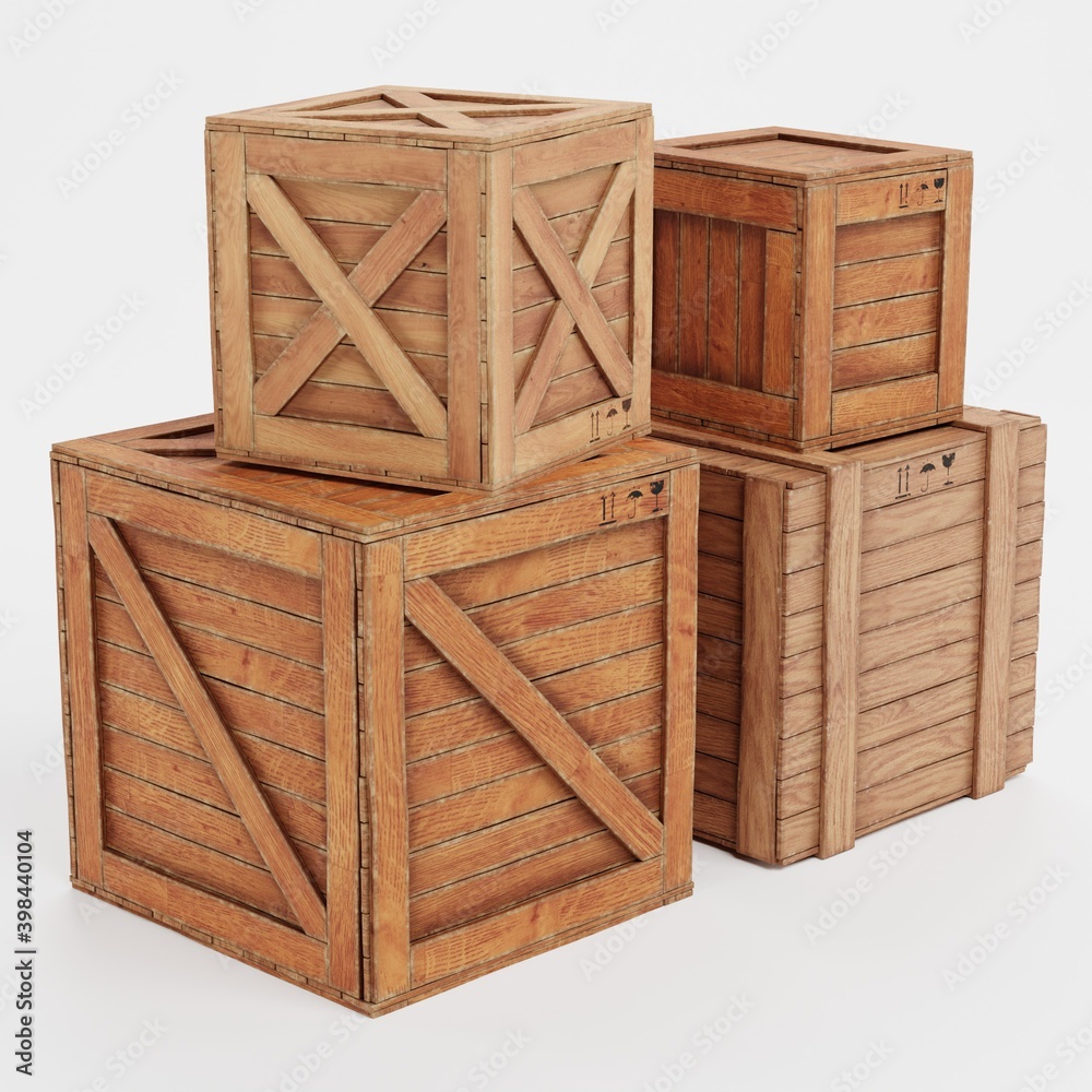 Realistic 3D Render of Wooden Box Realistic 3D Render of Wooden Box