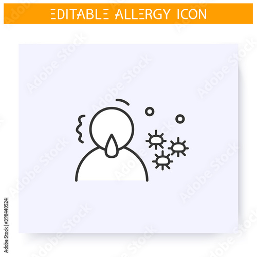 Mold allergy line icon. Mushroom spores allergy. Symptoms, astma, anaphylaxis. Immunity reaction, immune intolerance and immunotherapy concept. Isolated vector illustration. Editable stroke 