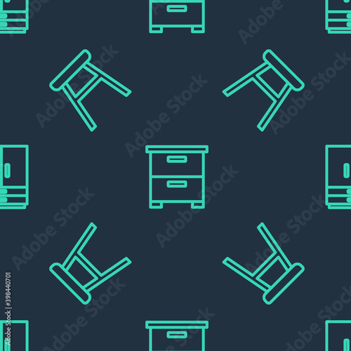 Set line Furniture nightstand, Chair and Wardrobe on seamless pattern. Vector.