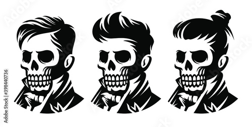 set skull barbershop victorian hairstyle, haircut illustration