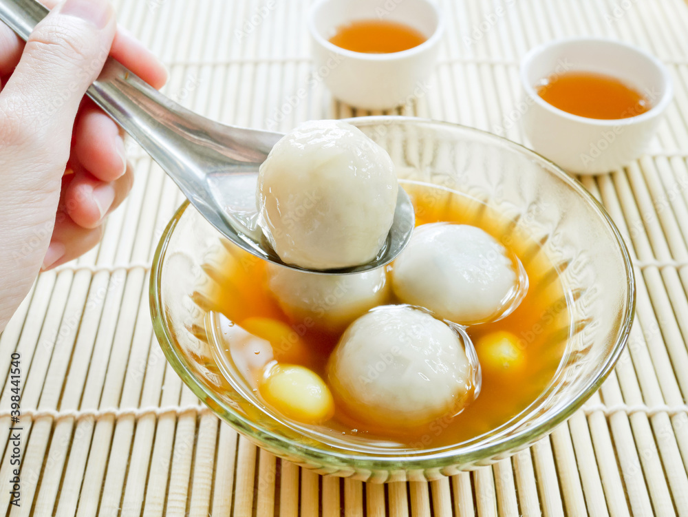 Sweet glutinous rice balls filled with black sesame seeds Sweet glutinous rice balls filled with black sesame seeds