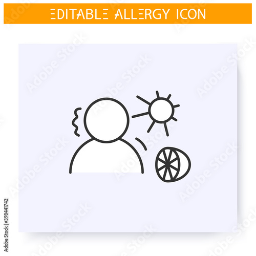 Summer allergy line icon. Seasonal fruits and sun radiation allergy. Anaphylaxis, dermatitis. Reaction, immune intolerance and immunotherapy concept.Isolated vector illustration.Editable stroke 