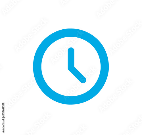 Blue flat icon of clock isolated on white background