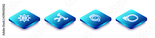 Set Isometric line Bicycle sprocket crank, handlebar, bell and lock icon. Vector.