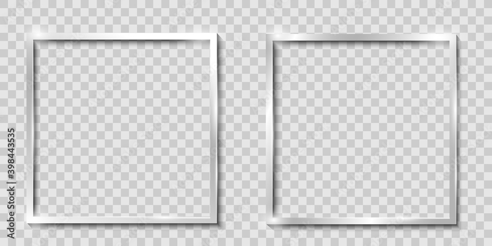 Frames isolated, realistic square metal,silver frames mockup, vector set