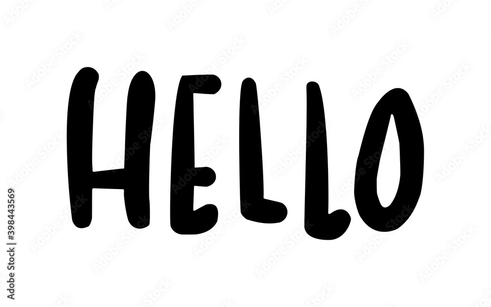 Black flat icon of word Hello isolated on white background Black flat icon of word Hello isolated on white background