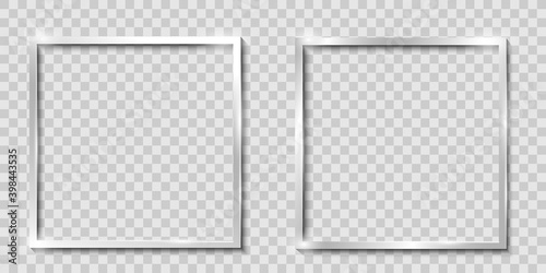 Frames isolated, realistic square metal,silver frames mockup, vector set