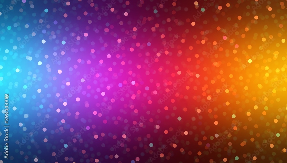 Fototapeta premium Glittering bokeh on blue pink red yellow gradient background. Festive colorful illustration.