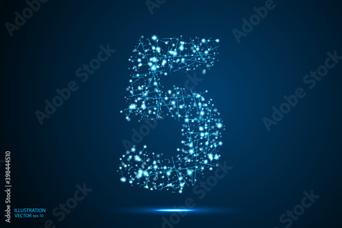 Abstract number five, figure 5, consisting of triangles, circles, spots of decay, stars. Vector eps 10.