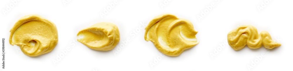 Set of Mustard sauce top view isolated on white background Set of Mustard sauce top view isolated on white background