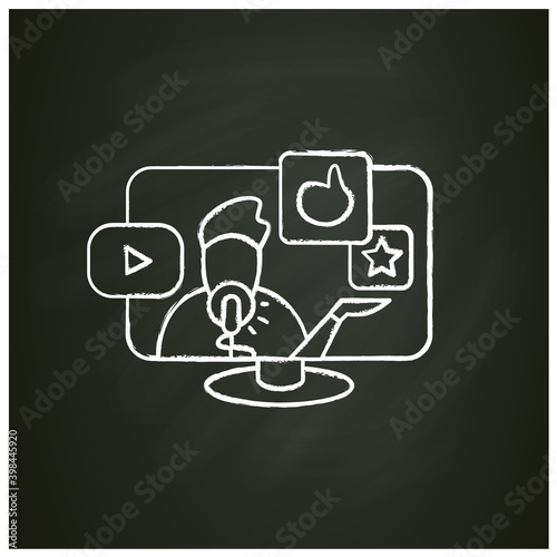 Video blogging chalk icon. Video content maker sign. Vlog and vlogging concept. Vlogger channel streaming design element. Content making and sharing. Isolated vector illustration on chalkboard