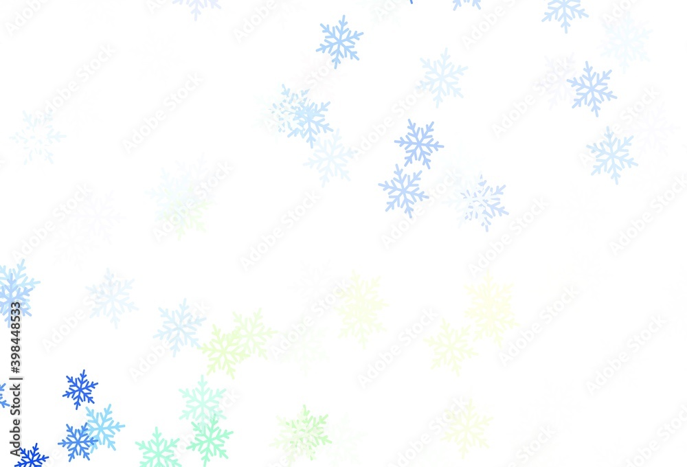 Light Green, Yellow vector background with xmas snowflakes, stars. Light Green, Yellow vector background with xmas snowflakes, stars.
