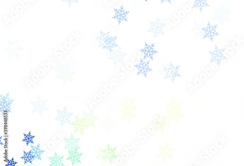 Light Green  Yellow vector background with xmas snowflakes  stars.