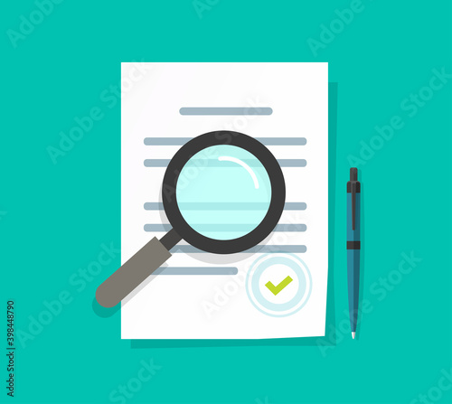Statement terms document audit review vector flat, analysis inspection of agreement contract, compliance verification paper sheet page, evaluation or assessment of legal business text report