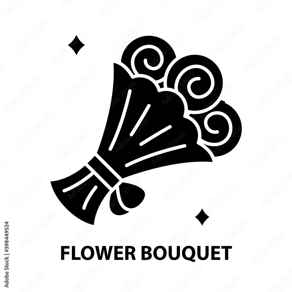 flower bouquet icon, black vector sign with editable strokes, concept illustration flower bouquet icon, black vector sign with editable strokes, concept illustration
