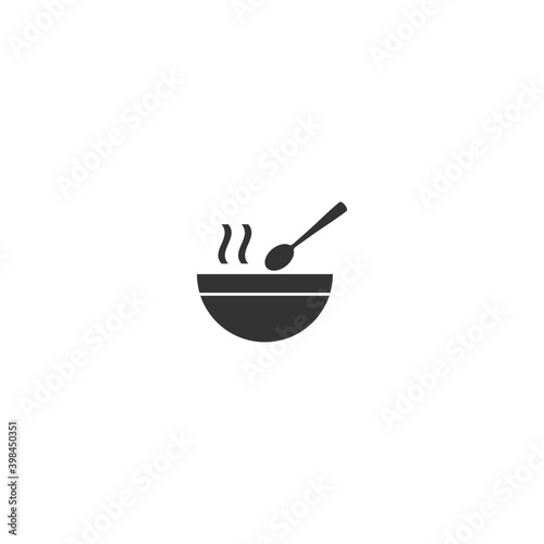 Hot soup, bowl with spoon vector icon