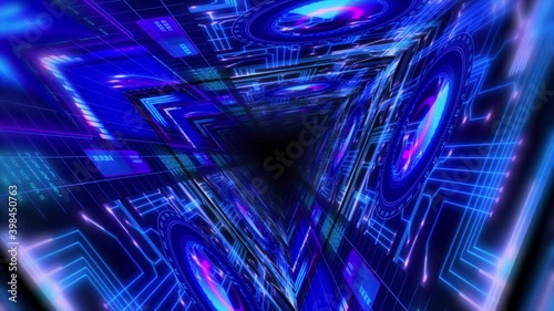 Abstract background flight through neon light digital tunnel loop