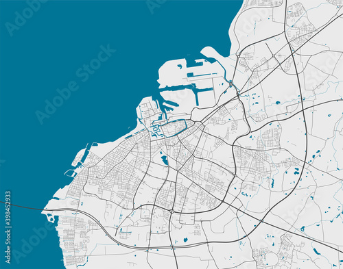 Detailed map of Malmo city, linear print map. Cityscape panorama.