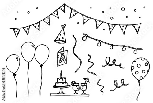 Hand drawn illustration party elements photo
