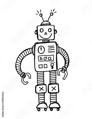 Hand drawn illustration robot doodle