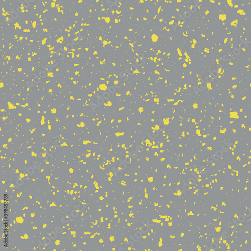 Gray and yellow hand crafted terrazzo pattern background. Backdrop of dense coarse grained stone granite particles. Abstract igneous rock texture of mineral crystals. Textural all over print.