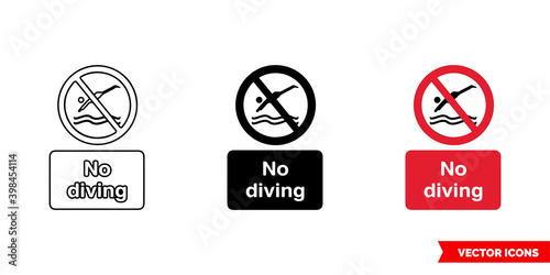 No diving prohibitory sign icon of 3 types color, black and white, outline. Isolated vector sign symbol.