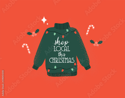 Shop Local this Christmas. Support Small business. Vector
