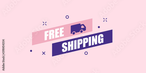 Free shipping sign banner. Pink and blue. Minimal design. Vector