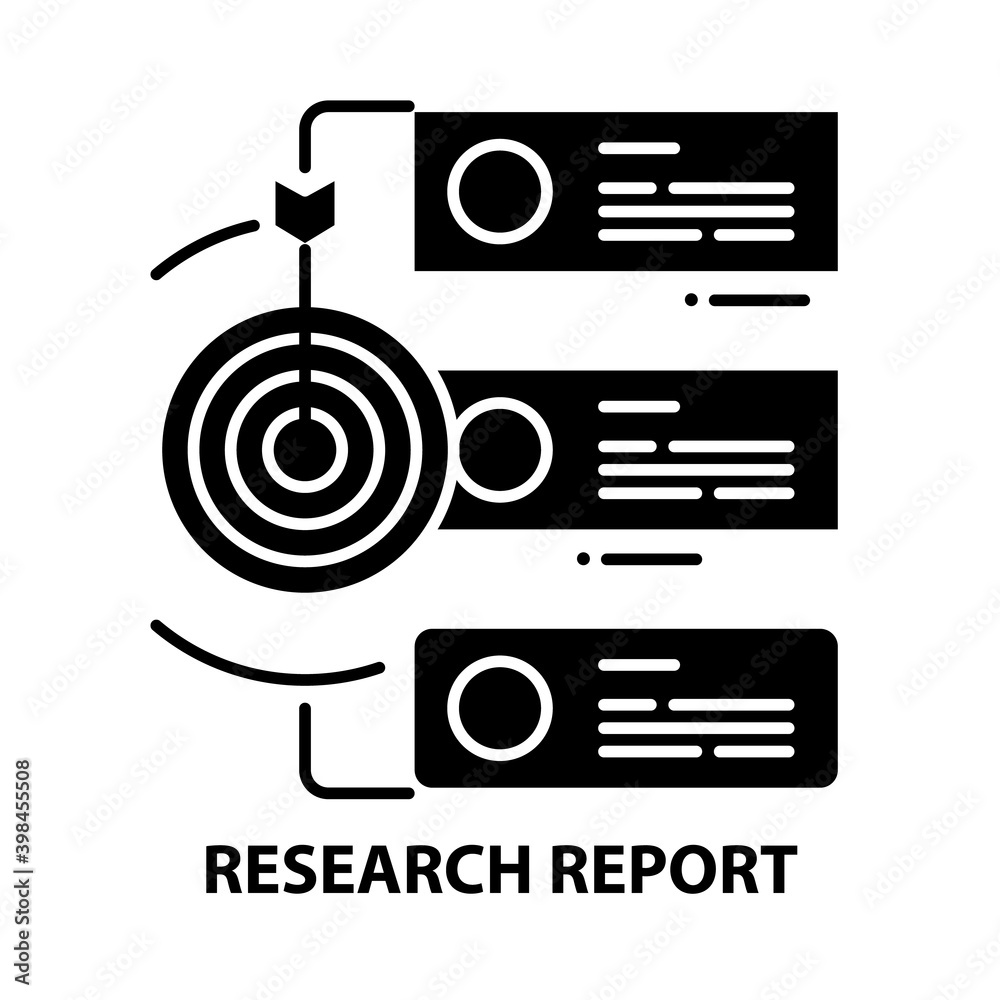 research report icon, black vector sign with editable strokes, concept illustration research report icon, black vector sign with editable strokes, concept illustration