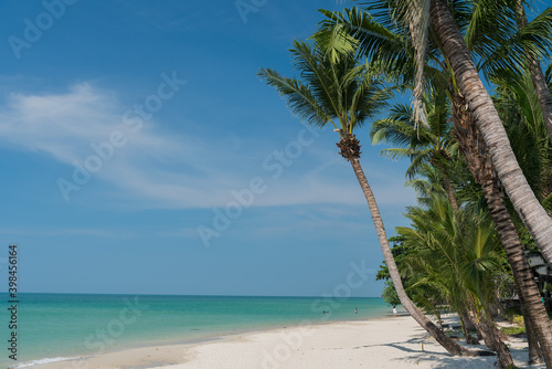 Fototapeta Naklejka Na Ścianę i Meble -  beach and sea, Holiday and vacation, nice tropical beach with palms, White clouds with blue sky 
