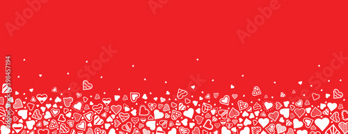 Vector horizontal background with white hearts on red background. Modern hand drawn design for valentine day, mother's day or love concepts