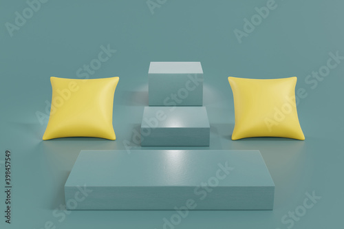 product display podium geometry cube shape with the soft blue tone color and leather texture