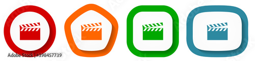 Video vector icon set, movie flat design buttons on white background