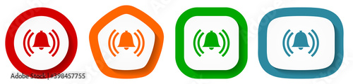 Alarm vector icon set, alert flat design buttons on white background