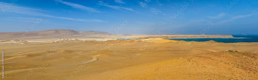 Panoramic view of a desert by the sea