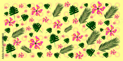 Seamless hand drawn tropical vector pattern with orchid flowers