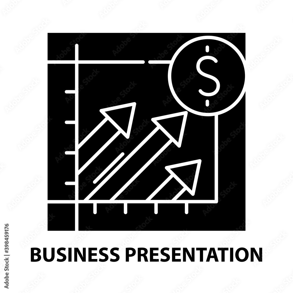 business presentation icon, black vector sign with editable strokes, concept illustration business presentation icon, black vector sign with editable strokes, concept illustration