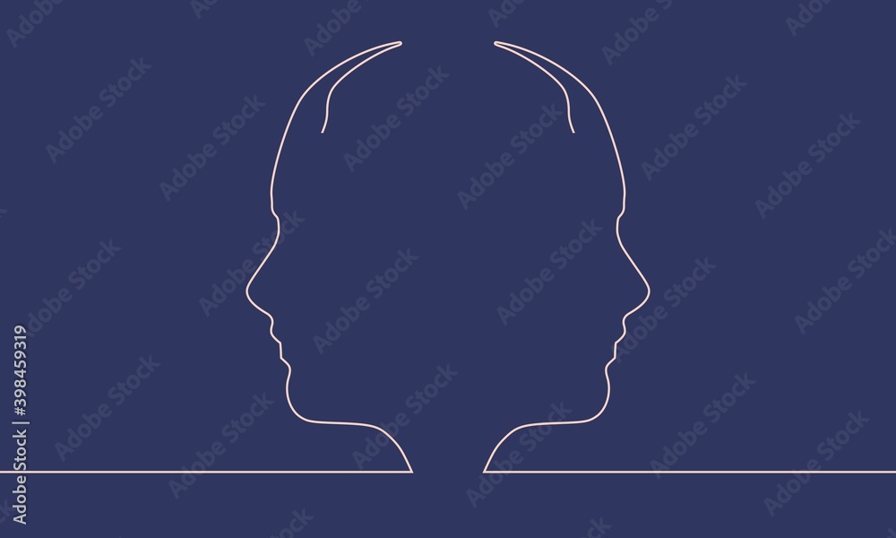 Human avatar profile view. Two face silhouettes. Thin line style Human avatar profile view. Two face silhouettes. Thin line style