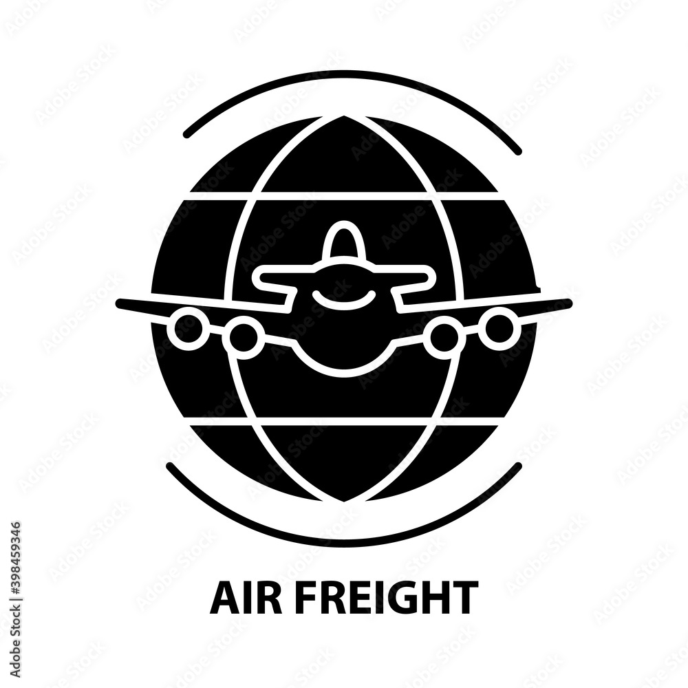 air freight icon, black vector sign with editable strokes, concept illustration air freight icon, black vector sign with editable strokes, concept illustration