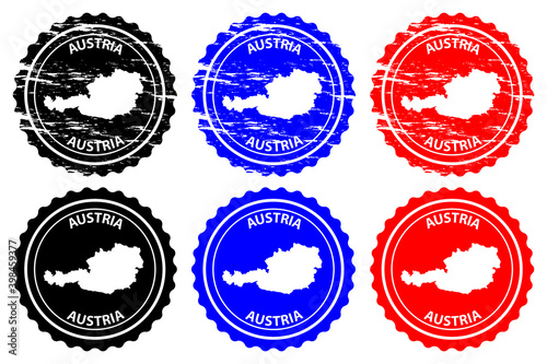Austria - rubber stamp - vector, Austria map pattern - sticker - black, blue and red