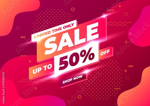 Sale banner template design, Limited time only sale up to 50% off. Special offer promotion discount banner.