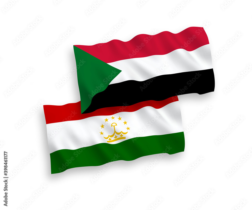 Flags of Tajikistan and Sudan on a white background