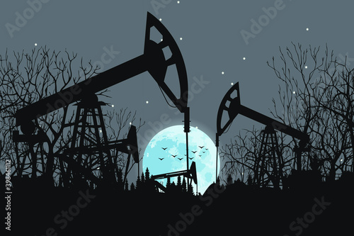 oil rigs under the moon. Oil Platform.
Oil production. Vector