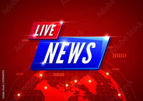Live News on red world map background. element design for tv and digital content.